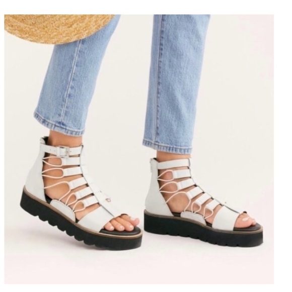 Free people platform sunrise Women's gray Gladiator Sandals Sz 37 US 6.5/7 - Picture 1 of 6